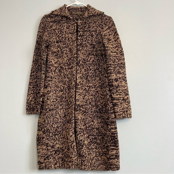 J. Crew Sweaters - J Crew Brown Black Mix Cardigan Longline Sailor Collar Sz M Thick Warm Basic